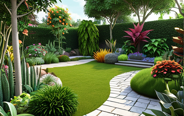 **
"A 3D simulation of a garden design with various plant layouts, showcasing different color palettes and plant sizes. Consider personal preferences and the existing garden environment. Concept art."
**