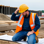 The Reality of Landscape Architecture**

A landscape architect, fully clothed in practical work attire (jeans, boots, work shirt, safety vest), kneeling in a construction site reviewing blueprints. Dust and construction materials are visible in the background. The expression is thoughtful and slightly weary. Focus on the contrast between the beauty they aim to create and the rough reality of the work. Safe for work, appropriate content, fully clothed, professional, perfect anatomy, natural pose, well-formed hands, proper finger count.

**
